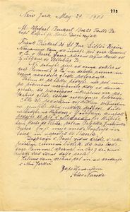 Razmnoženi dopis Franka Sakserja iz New Yorka (1901), v katerem nagovarja izseljenca iz Litije, naj se v primeru neopravljene vojaške službe izogne Ljubljani in vstopi na vlak šele v Medvodah, da bi se izognil ljubljanski policiji.
